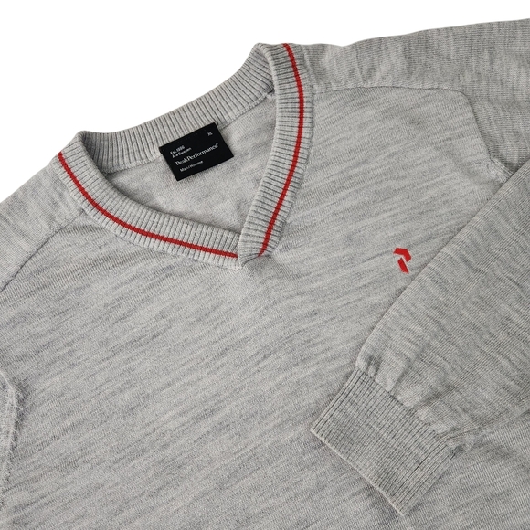 PEAK PERFORMANCE Light Gray Merino Wool V-Neck Sweater xl - Picture 2 of 11